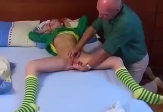 Colorfully dressed teen ravaged by papa